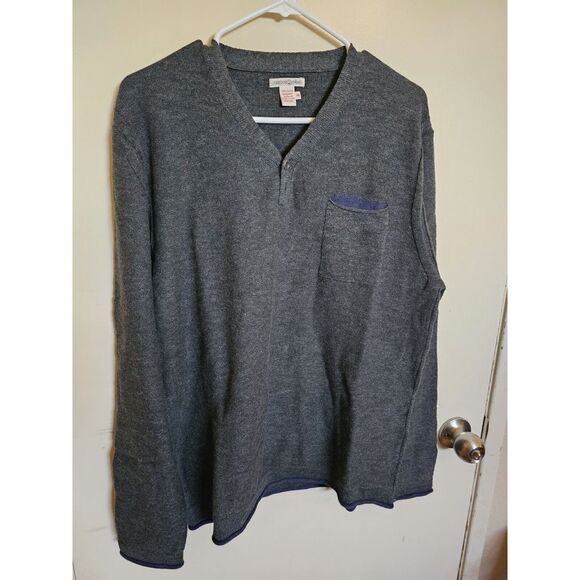 Carbon‎ 2 Cobalt Men's Pullover Henley Sweater Medium Gray Pocket Navy Trim - Picture 1 of 10